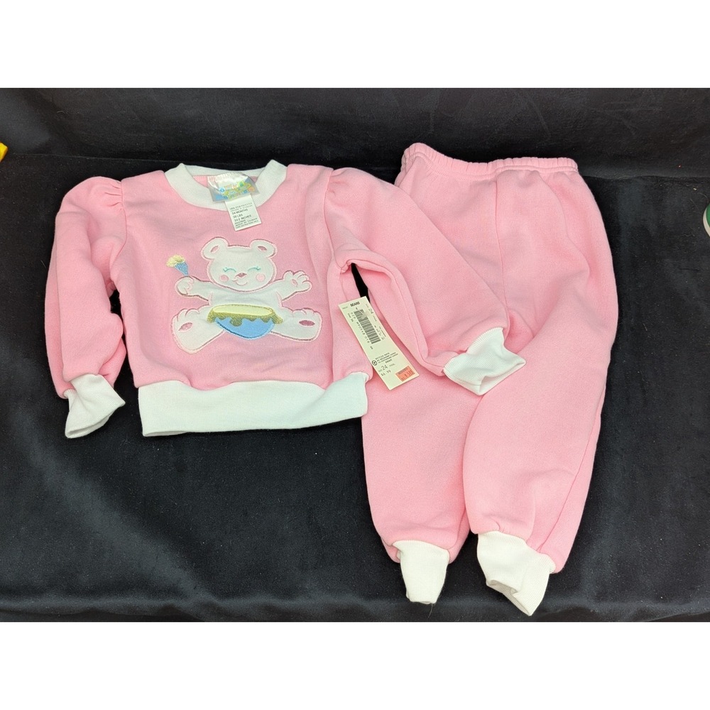 Monkey Bars Pink 2 Piece Baby Girl Outfit Sweatsuit 24 Mths Vintage Baby NWT NOS